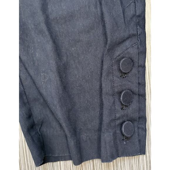 J Jill Navy Blue Linen Blend Pants Size Large Button Accents - Picture 2 of 6